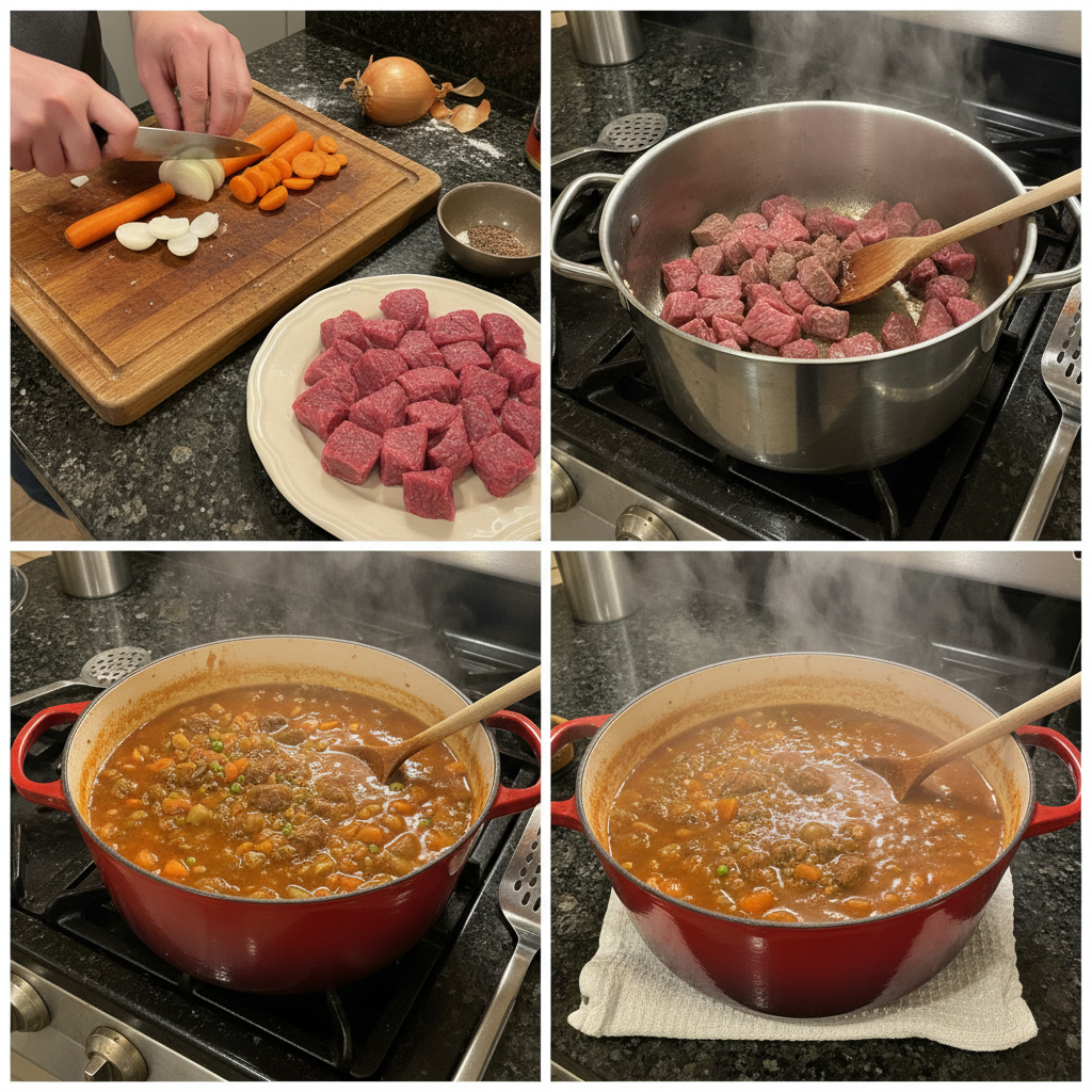 Preparation steps for vegetable beef stew