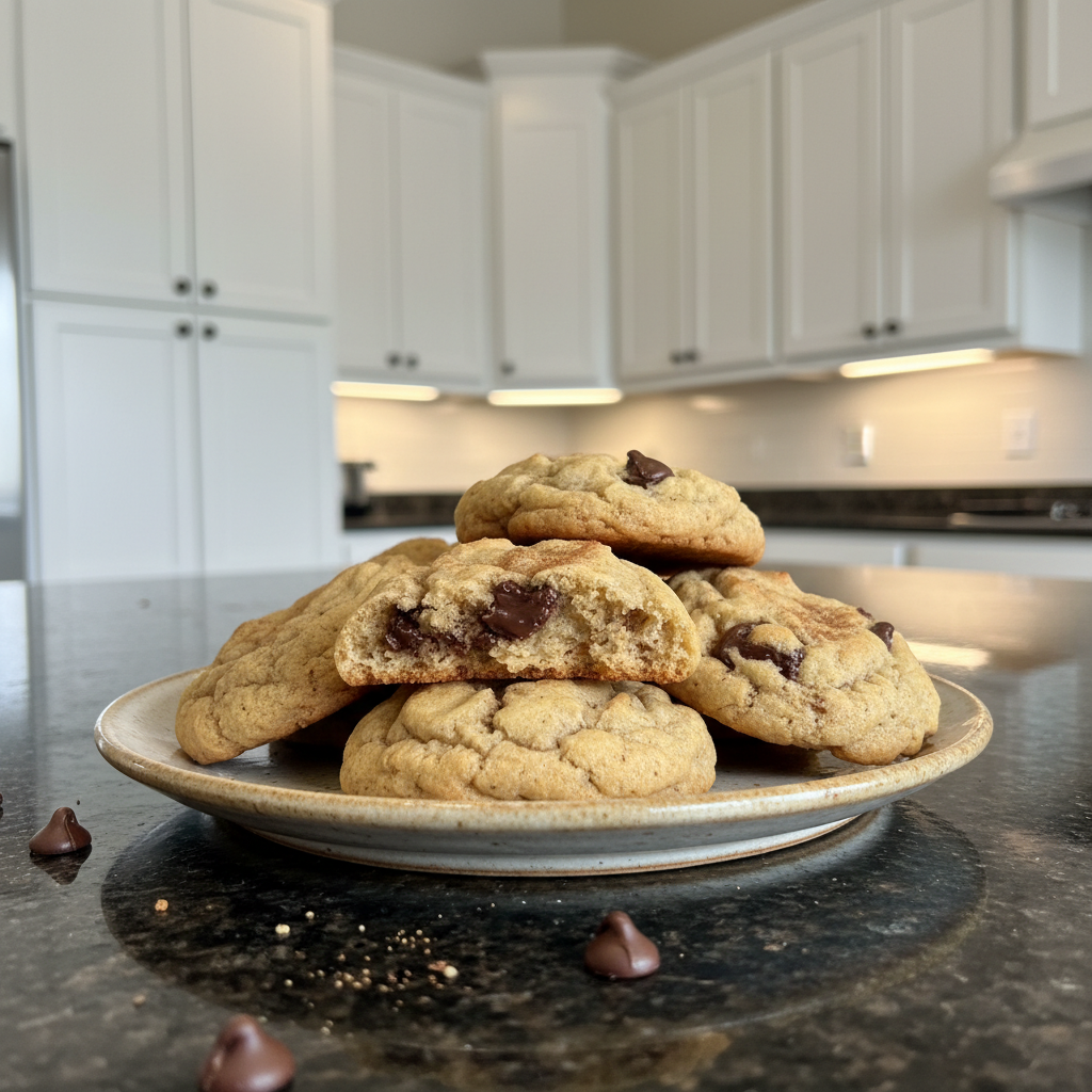 Freshly baked Banana Bread Cookies stacked on a cooling rack, showing their soft, chewy texture.