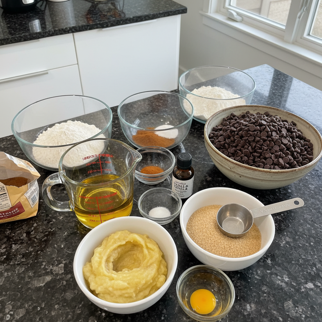 banana-bread-cookies-ingredients Key ingredients for making soft and chewy Banana Bread Cookies laid out on a wooden counter, including ripe bananas.