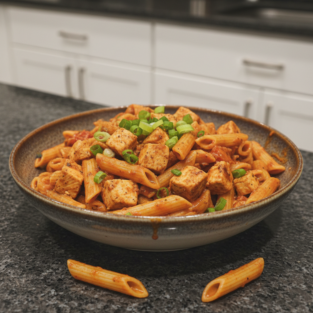 A creamy, spicy One-Pot Cajun Chicken Pasta dish in a skillet, garnished with fresh parsley, ready to be served.