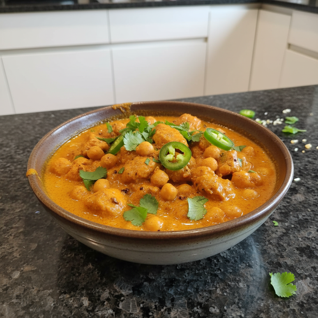 A creamy, vibrant One-Pot Chicken Tikka Masala dish garnished with fresh cilantro, ready to be served.