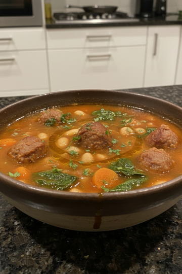 A hearty bowl of One-Pot Italian Sausage and White Bean Soup, garnished with fresh parsley.
