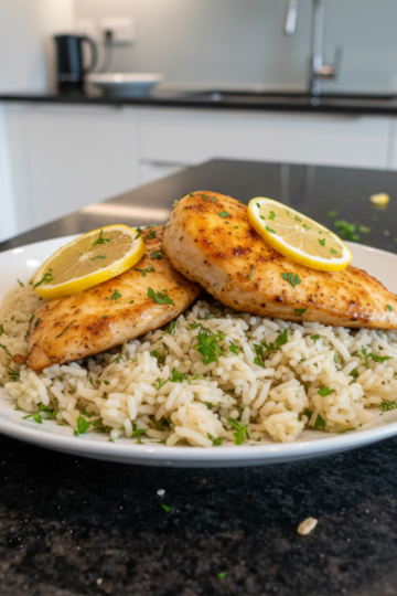 A flavorful One-Pot Lemon Chicken dish, garnished with fresh parsley and lemon slices, ready to serve.