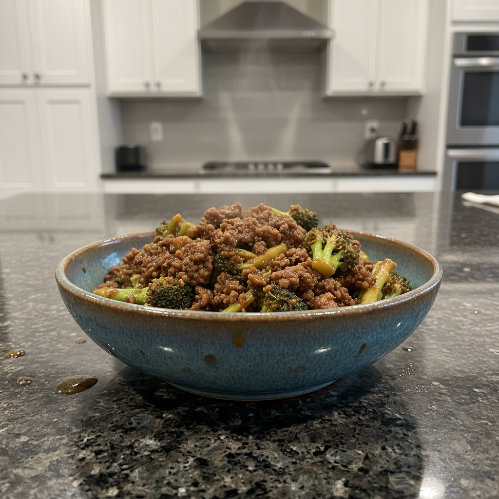 A vibrant platter of Quick Beef and Broccoli with tender beef slices and crisp broccoli florets glistening in a savory sauce.