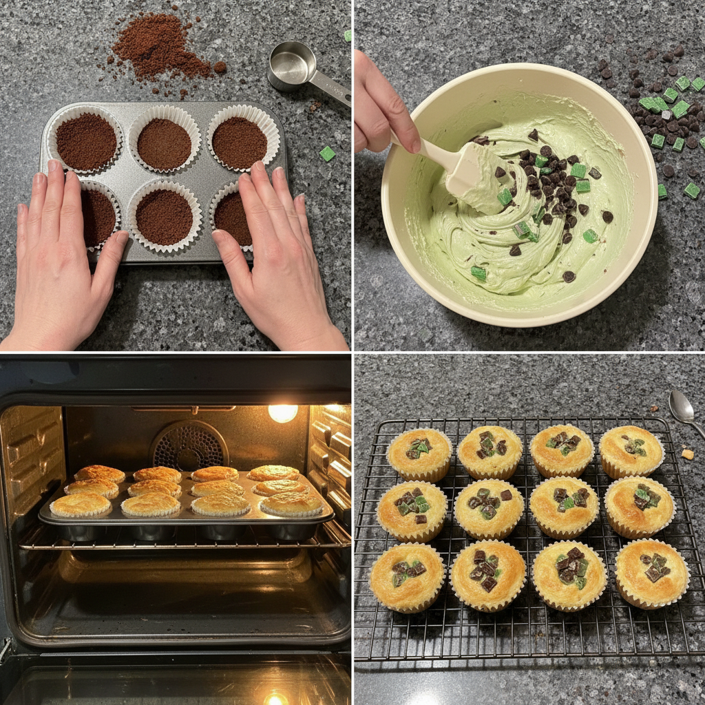 andes-mint-mini-cheesecake-prep Mixing the creamy filling for Andes Mint mini cheesecakes in a glass bowl.