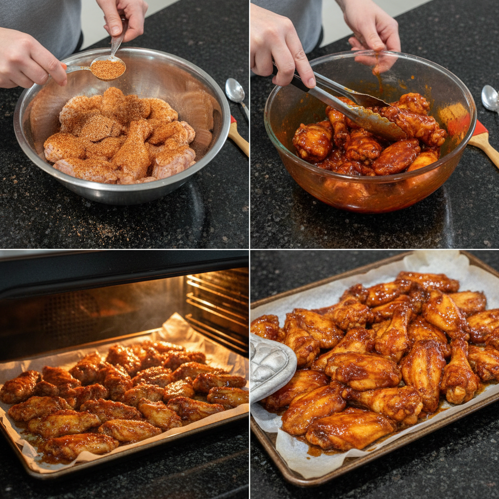 baked-chicken-wings-prep-step Raw chicken wings being tossed with spices in a large bowl, a crucial step for flavorful baked chicken wings.