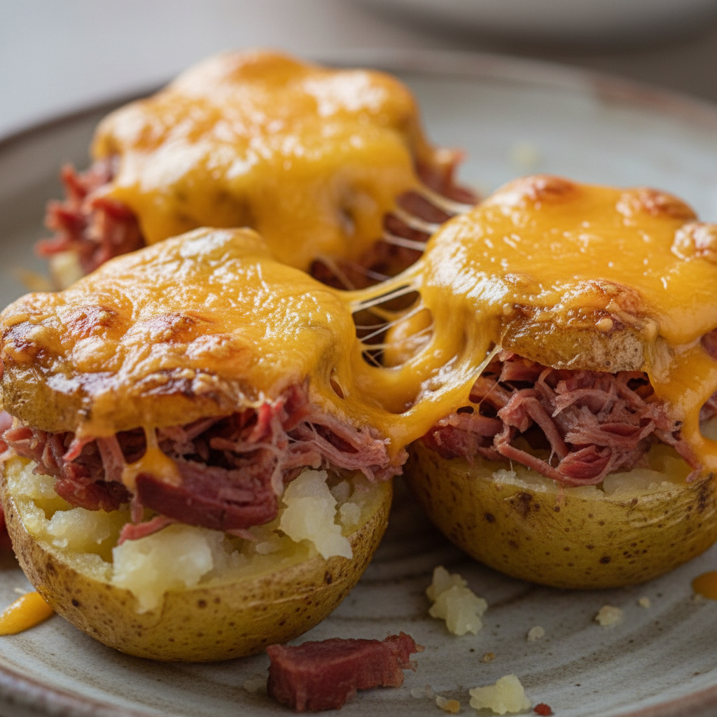 Golden brown irish potato bites piled on a rustic plate, garnished with fresh chives.