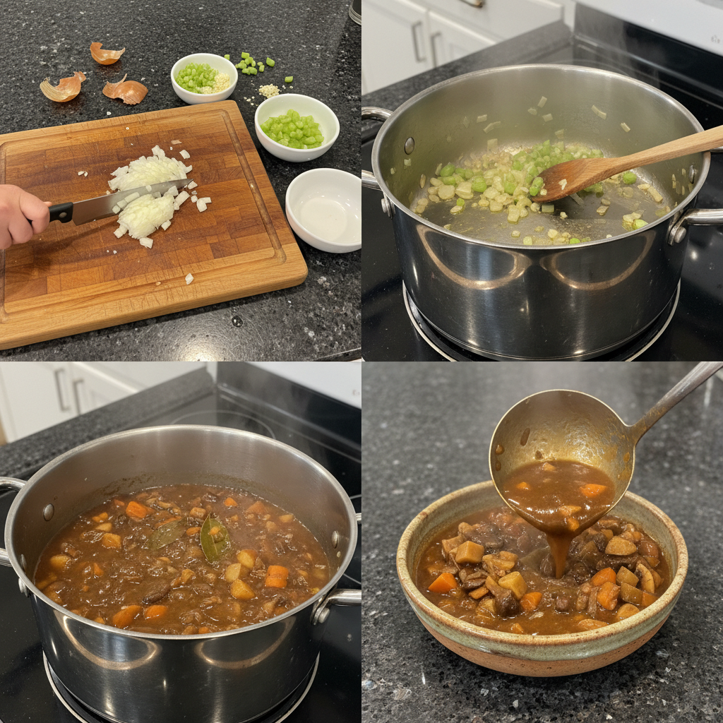 irish-vegetarian-stew-preparation A pot of vegetables simmering on the stove, preparing an Irish Vegetarian Stew.
