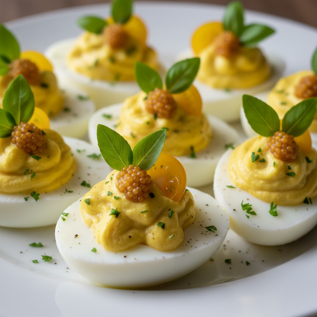 Vibrant green Shamrock Deviled Eggs arranged on a platter, ready for a festive St. Patrick's Day celebration.