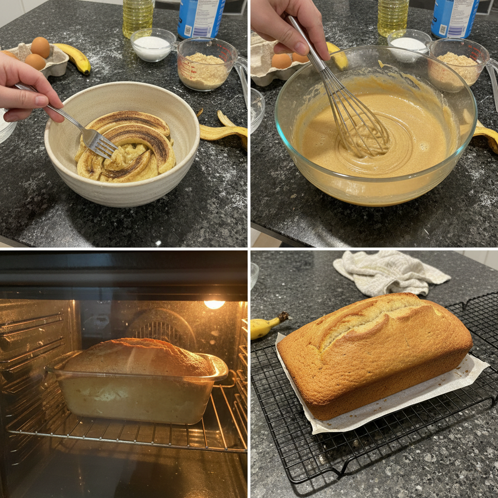 sourdough-discard-banana-bread-prep-mixing-batter Mixing the rich batter for sourdough discard banana bread in a large bowl with a spatula before baking.