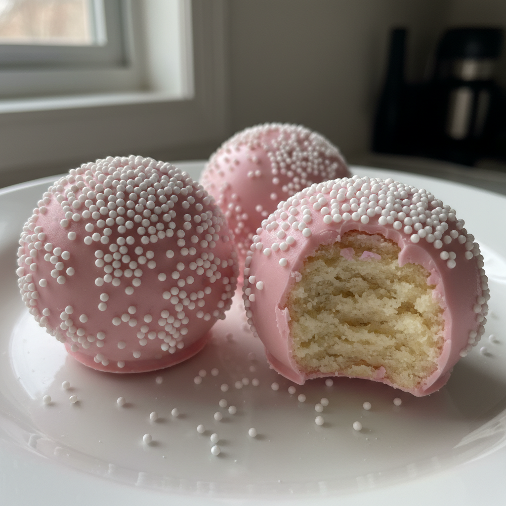 A close-up of a perfectly decorated Starbucks Cake Pop on a white background, ready to be enjoyed.