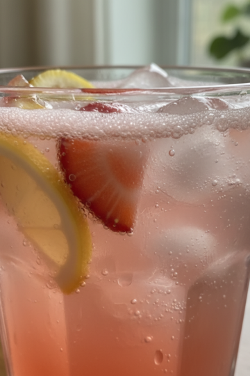 A vibrant glass of refreshing homemade Strawberry Lemonade, garnished with fresh berries and lemon slices, perfect for this recipe.