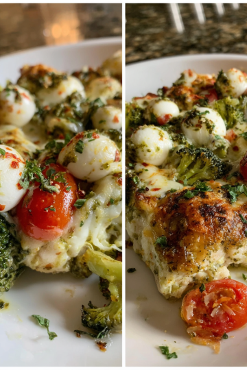 A golden-brown Tuscan Chicken Broccoli Bake (Low Carb) fresh from the oven, bubbling with creamy sauce and tender chicken.